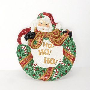 Santa Clause Ho Ho Ho Wreath Plate Candy Dish  Fitz And Floyd Essentials 8"